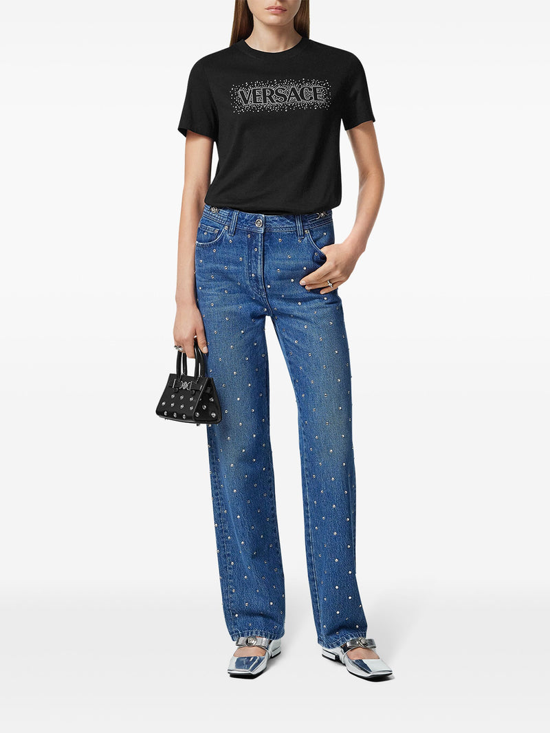 VERSACE - Women Crystal Versace Logo T-Shirt