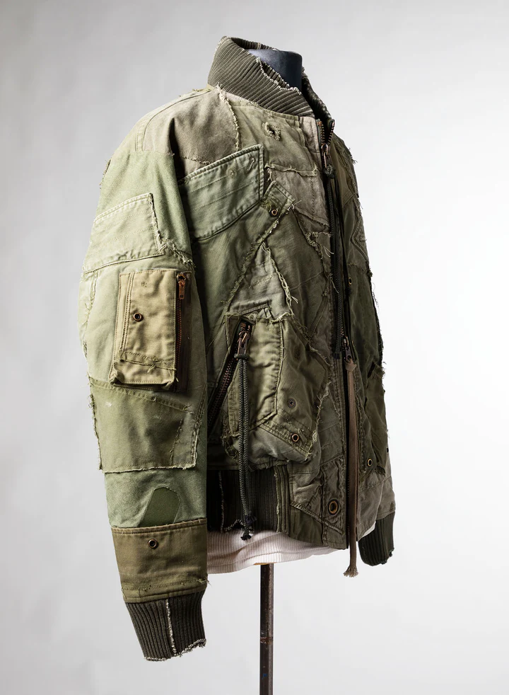 GREG LAUREN Men Mixed Army Flight Jacket