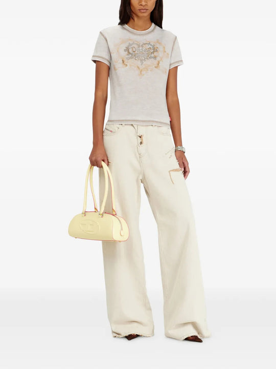 Tan t-shirt, full body view