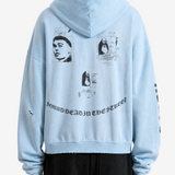 Blue hoodie, full body view