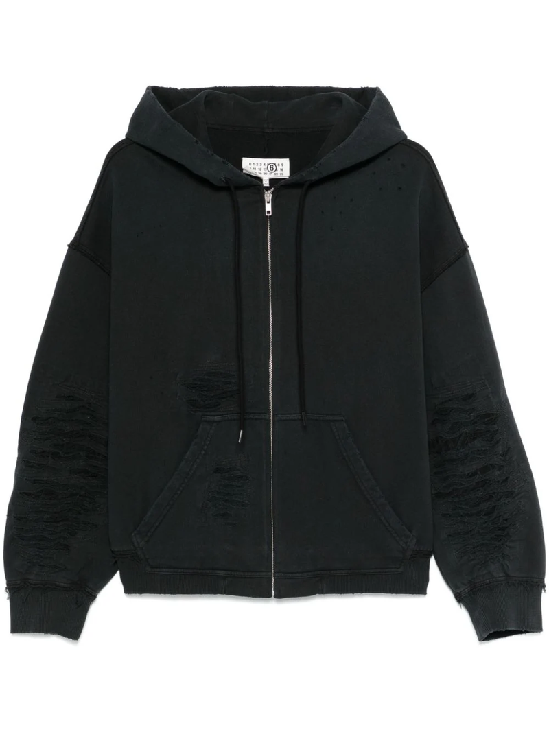 MM6 - Women Distressed Zip-Up Hoodie