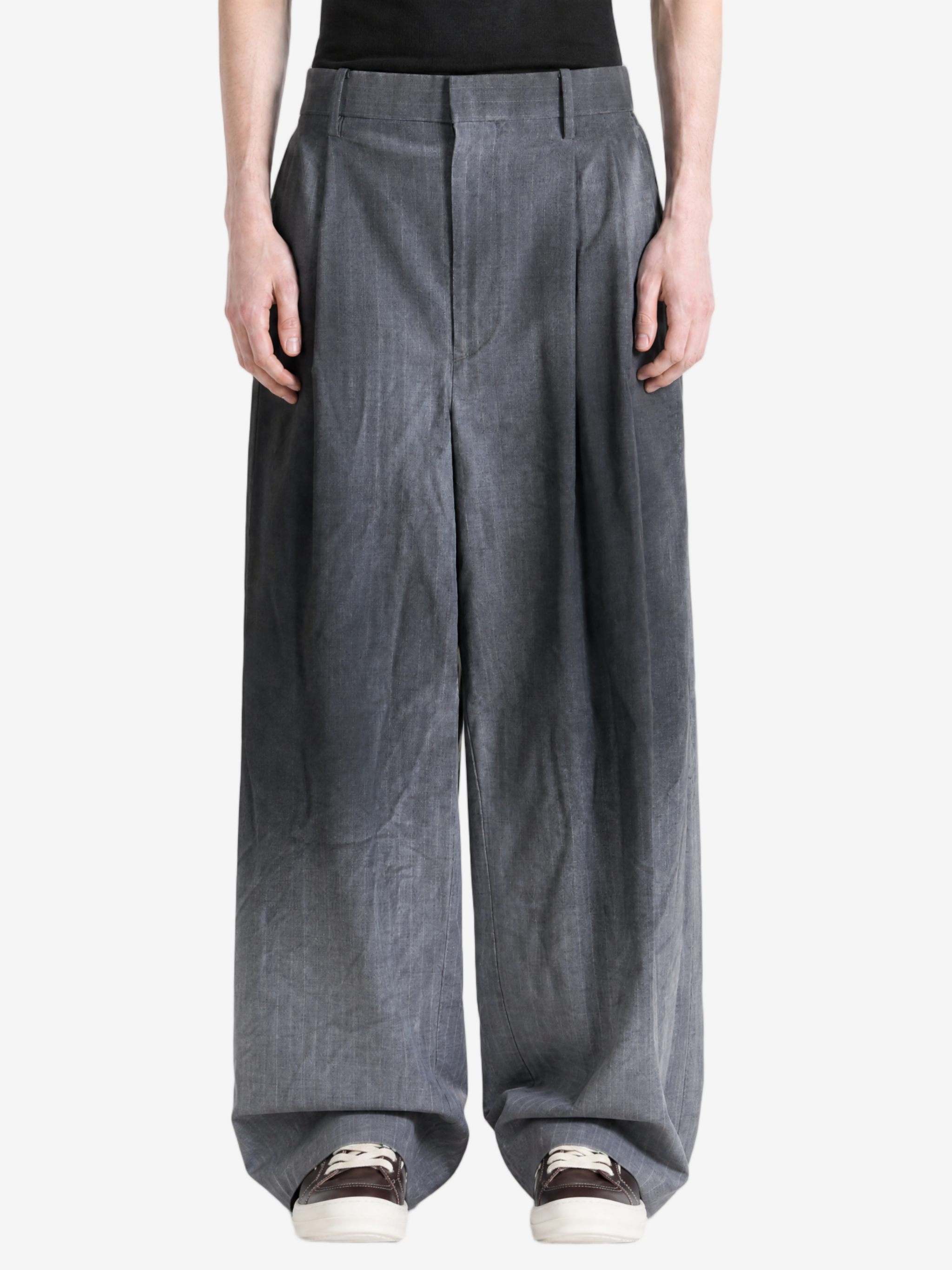 Grey pants, full body view