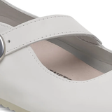 Close up of white shoes,showing texture of the leather fabric