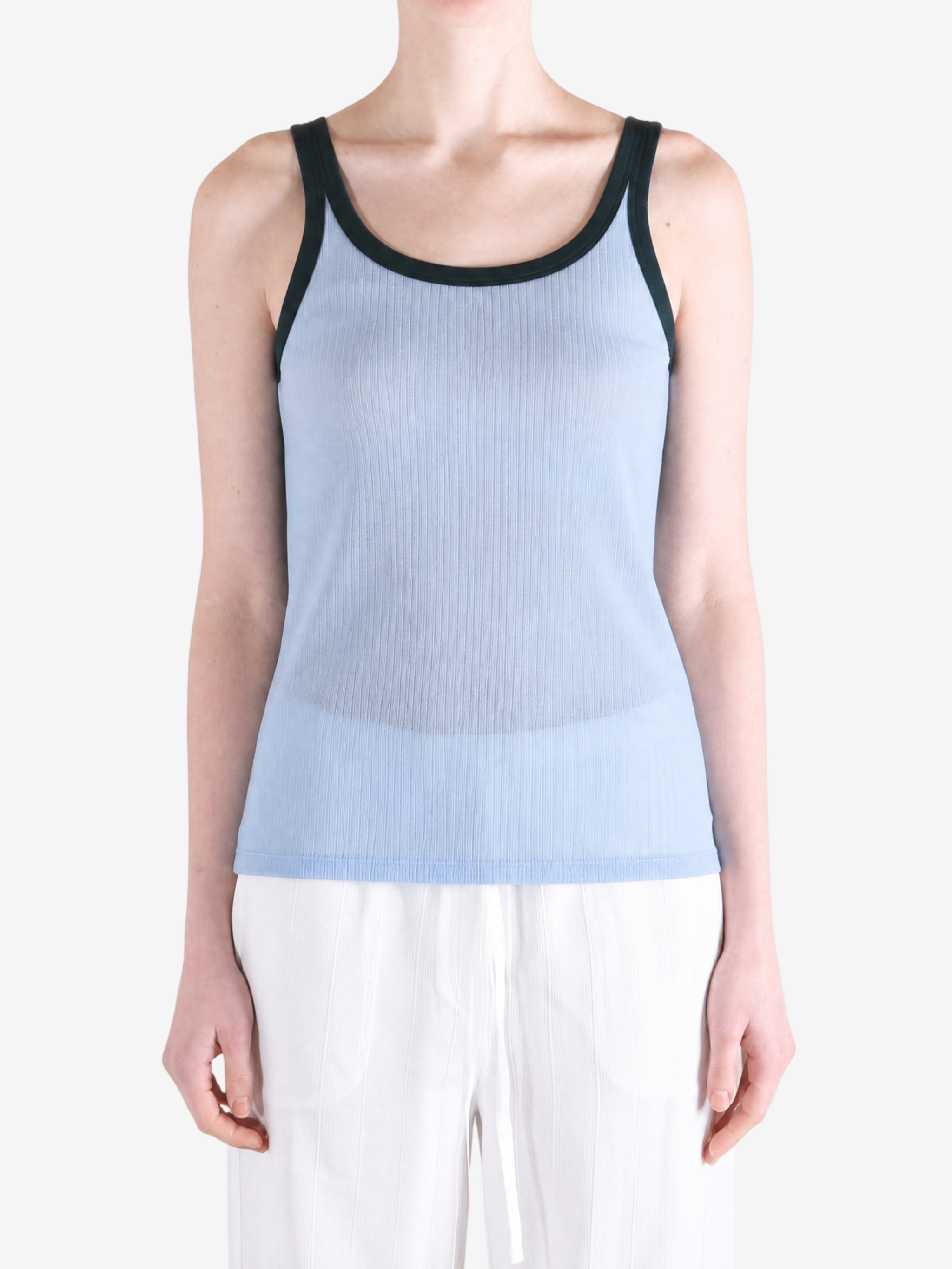 Blue top worn by a person, showing the top fit