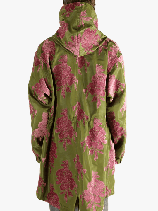 green jackets-coats worn by a person, showing the jackets-coats fit