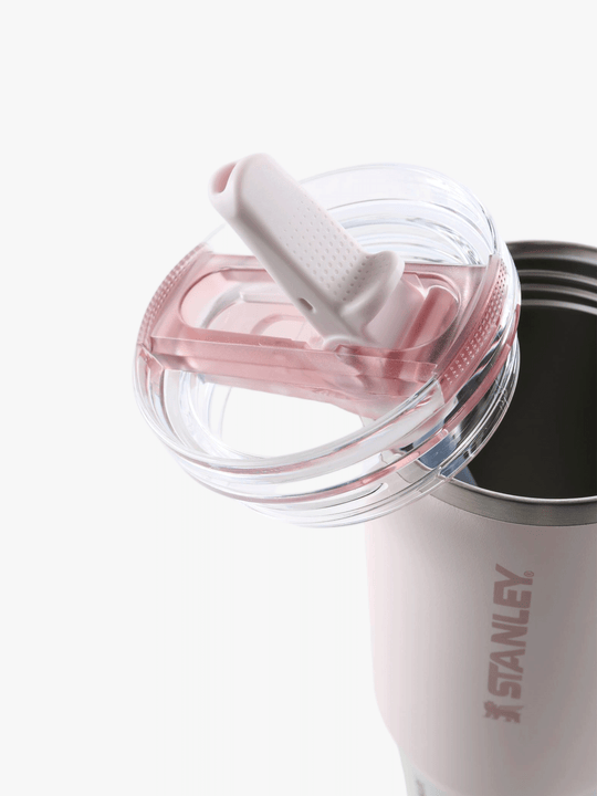 Close up of pink tumbler, showing texture of the Recycled 18/8 stainless steel BPA-free  fabric