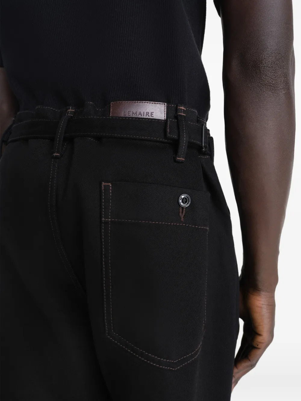 Close up of black pant, showing texture of the Cotton fabric