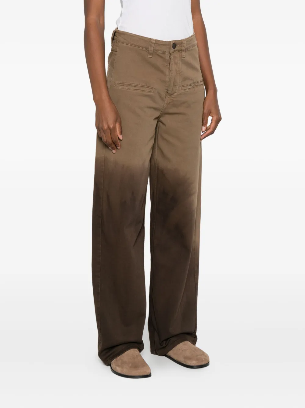 Brown pants worn by a person, showing the pants fit