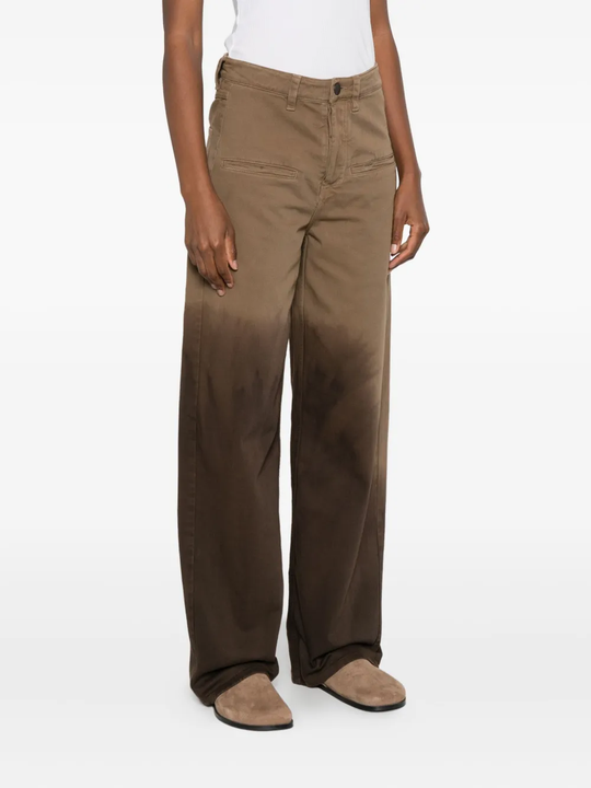 Brown pants worn by a person, showing the pants fit