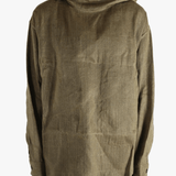 Brown jacket worn by a person, showing the jacket's fit