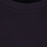 Close up of the blue sweatshirt, showing texture of the cotton fabric