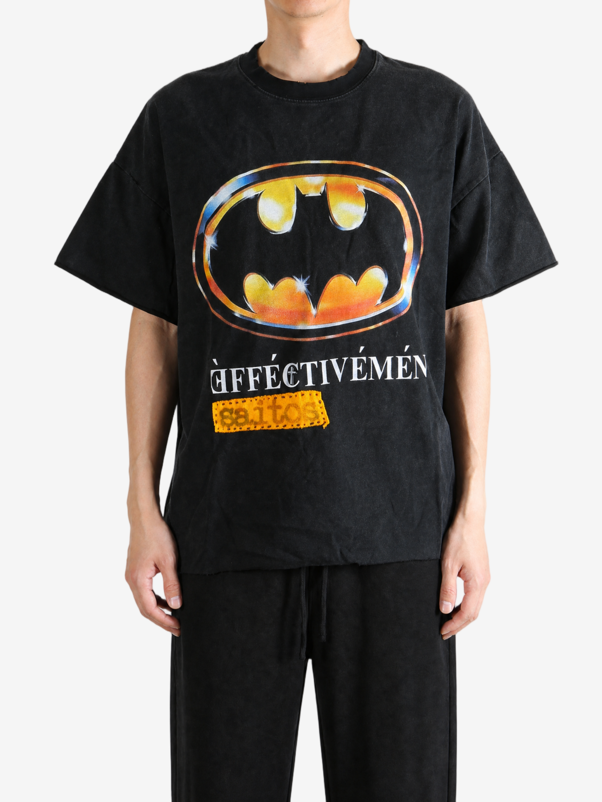 Black t-shirt, full body view