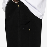 Close up of black short, showing texture of the Polyester fabric