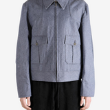 Blue jacket, full body view