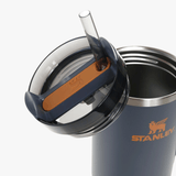 Close up of blue home, showing texture of the stainless steel fabric