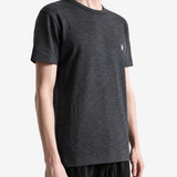 Grey t-shirt worn by a person, showing the t-shirt fit