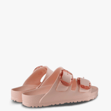 Pink sandals, side view