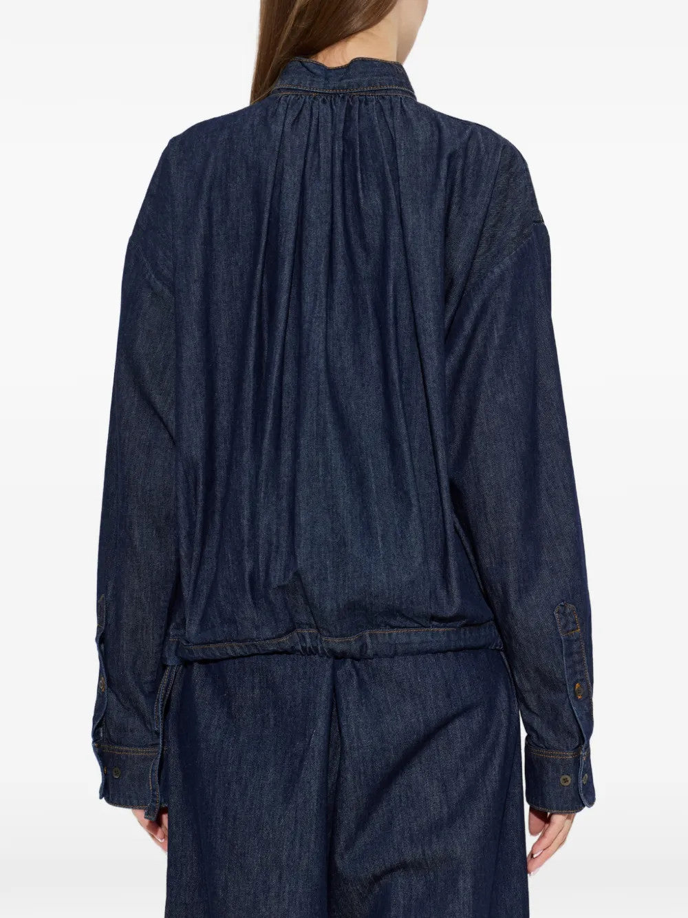 Navy shirt, full body view
