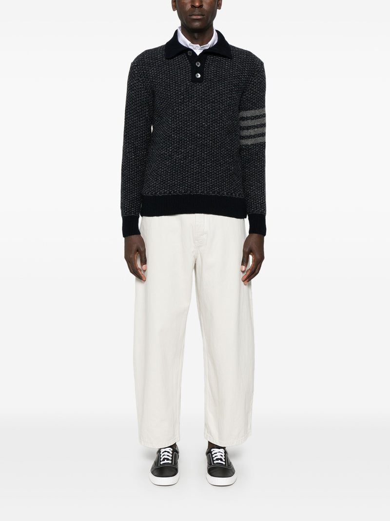 THOM BROWNE - Men Tonal Textured Stitch Funnel Neck Knitwear