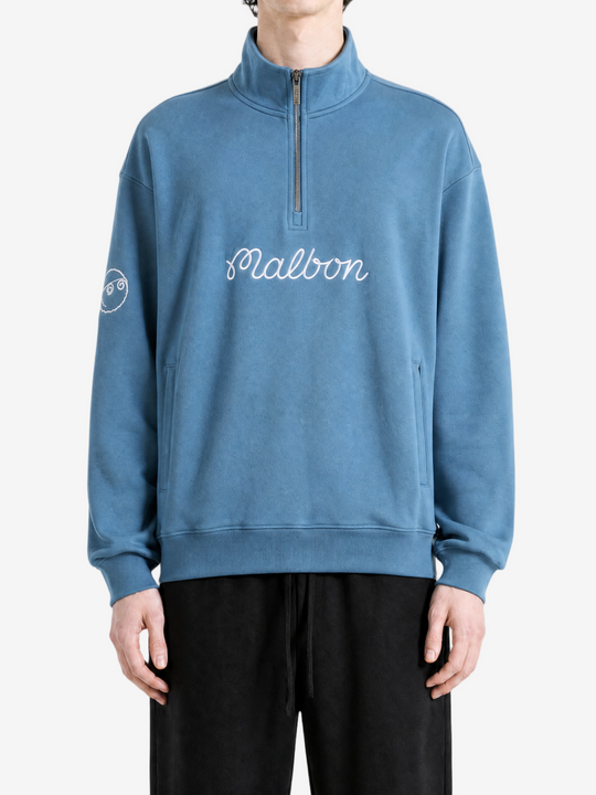 Blue hoodie worn by a person, showing the hoodie fit