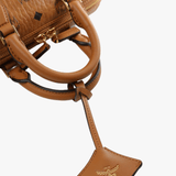 Close up of brown bag, showing texture of the fabric