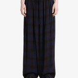 Navy pants, full body view
