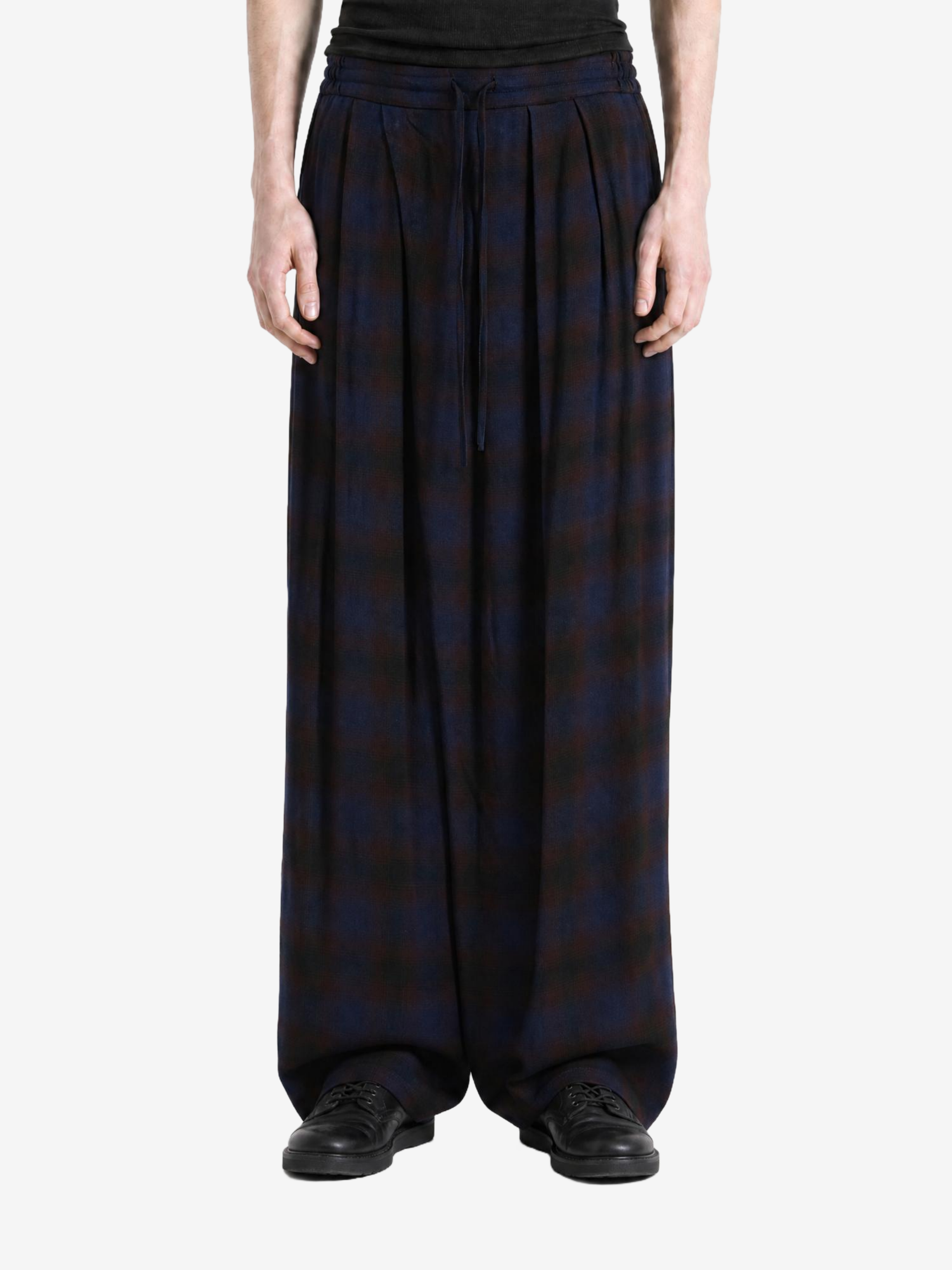 Navy pants, full body view