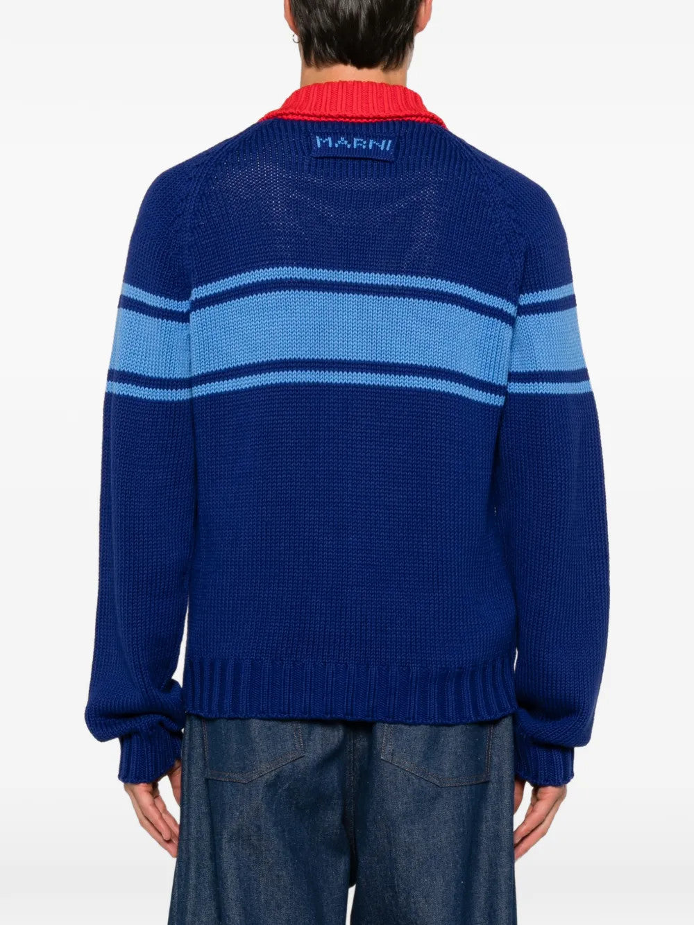 Blue knitwear, full body view