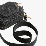 Close up of black bag, showing texture of the cotton fabric