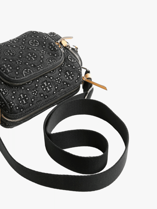Close up of black bag, showing texture of the cotton fabric