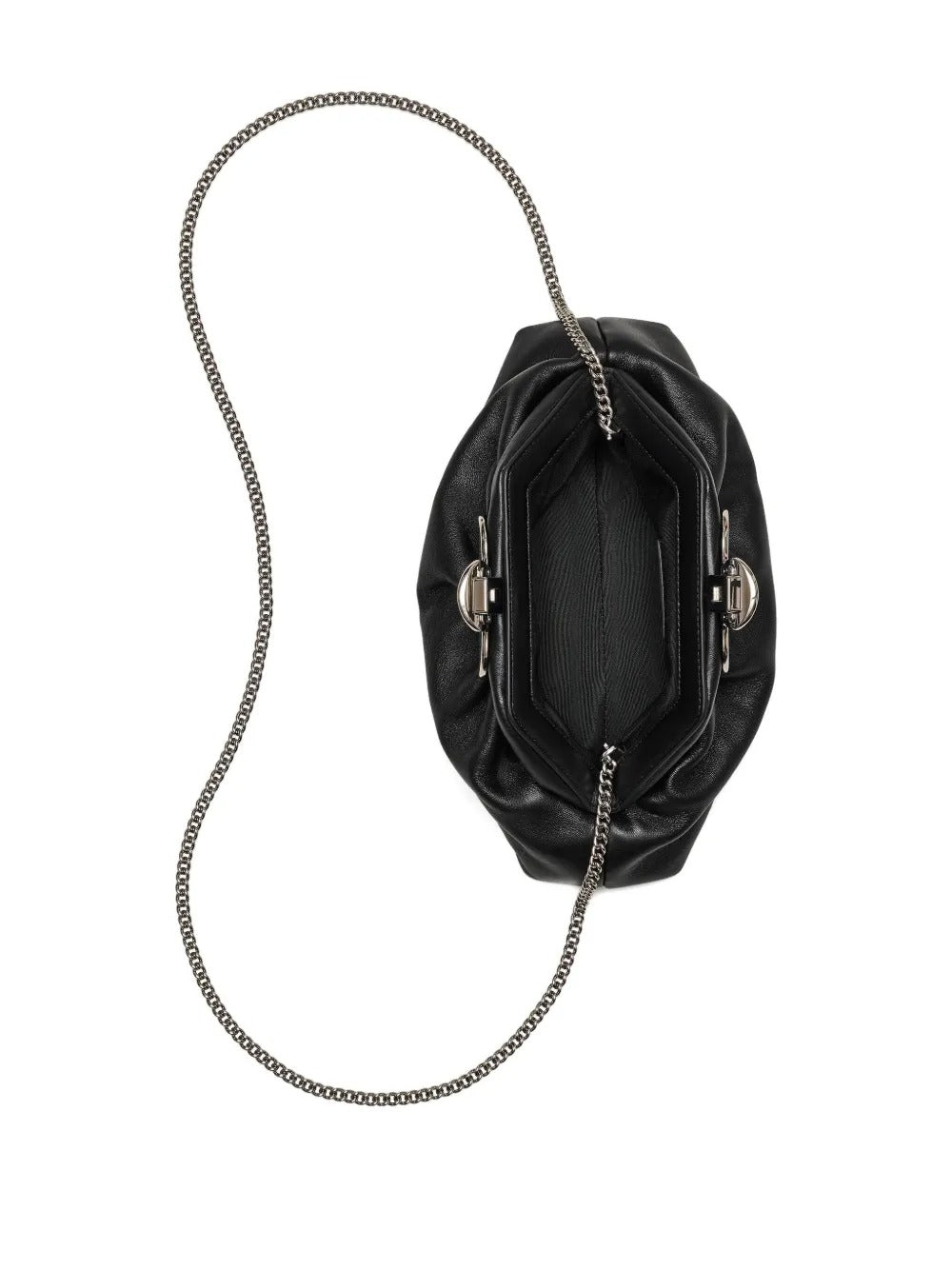 Close up of black bags, showing texture of the leather fabric