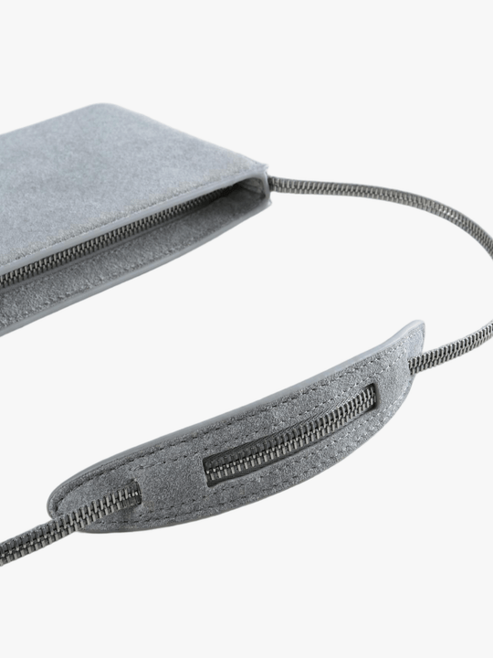 Close up of Grey bag, showing detail