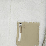 Close up of Tan jacket, showing texture of the 100% polyester fabric