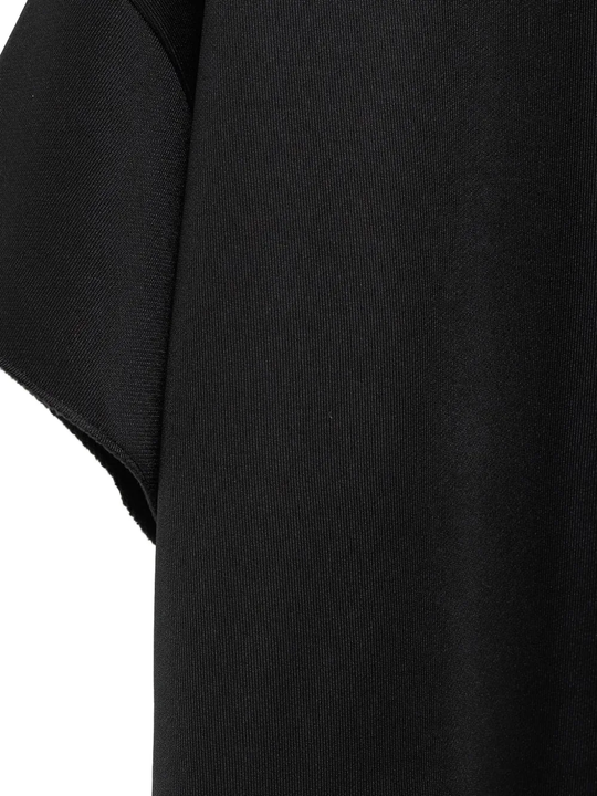 Close up of black t-shirt, showing texture of the Polyester fabric