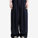Navy pants, full body view