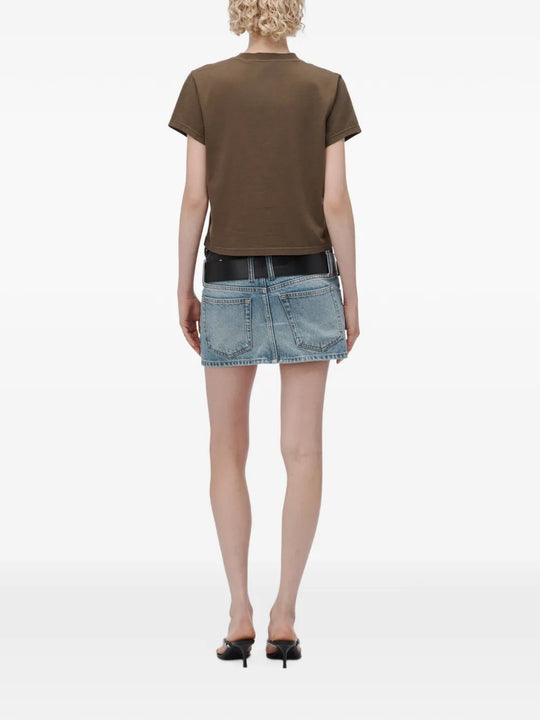 Brown t-shirt, full body view