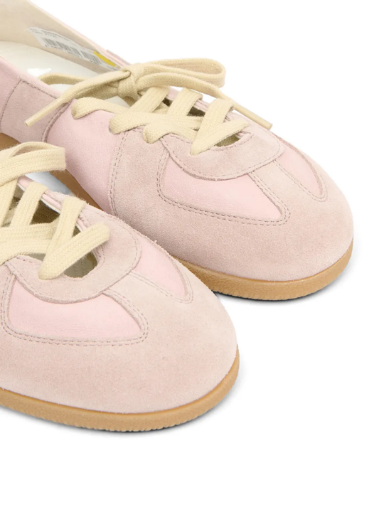 Close up of tan shoes, showing texture of the Calf Leather fabric