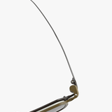 Close up of black glasses, showing texture of the fabric