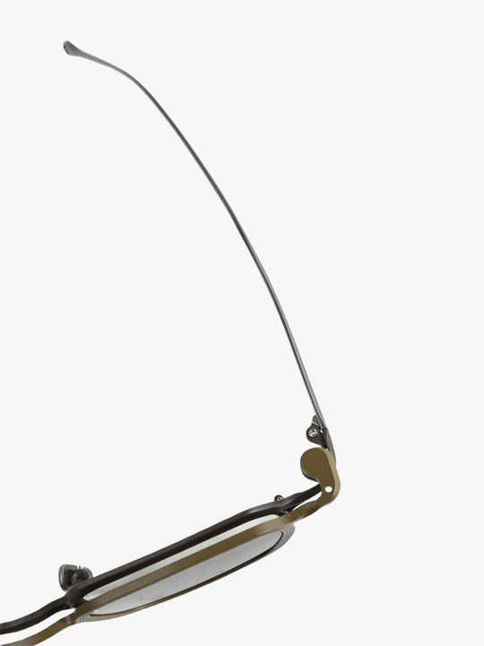 Close up of black glasses, showing texture of the fabric