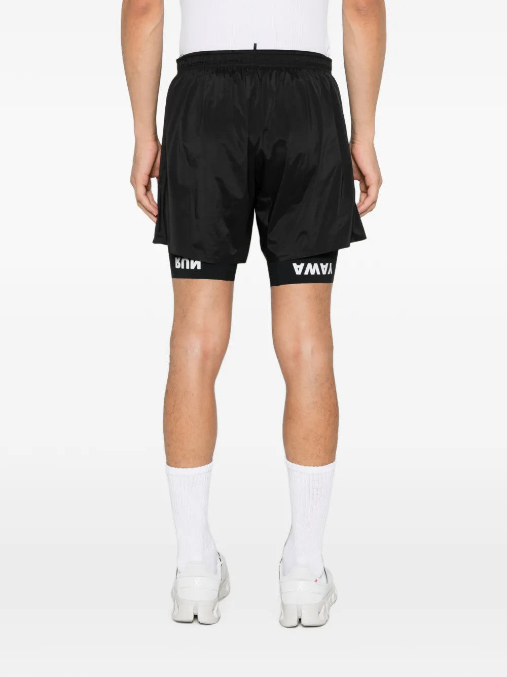 Black shorts, full body view