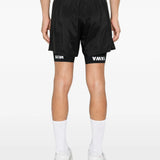 Black shorts, full body view