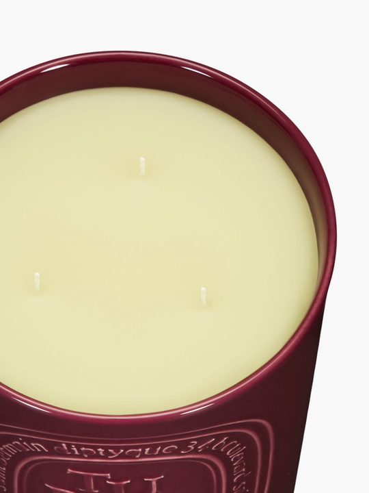 Close up of red candles, showing texture of the fabric