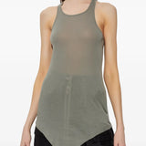 Grey tops worn by a person, showing the tops fit