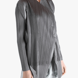 Grey cardigan worn by a person, showing the cardigan's fit