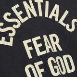 Cloes-up of black hoodie, showing the brand logo detail