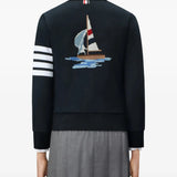 Navy knitwear, full body view
