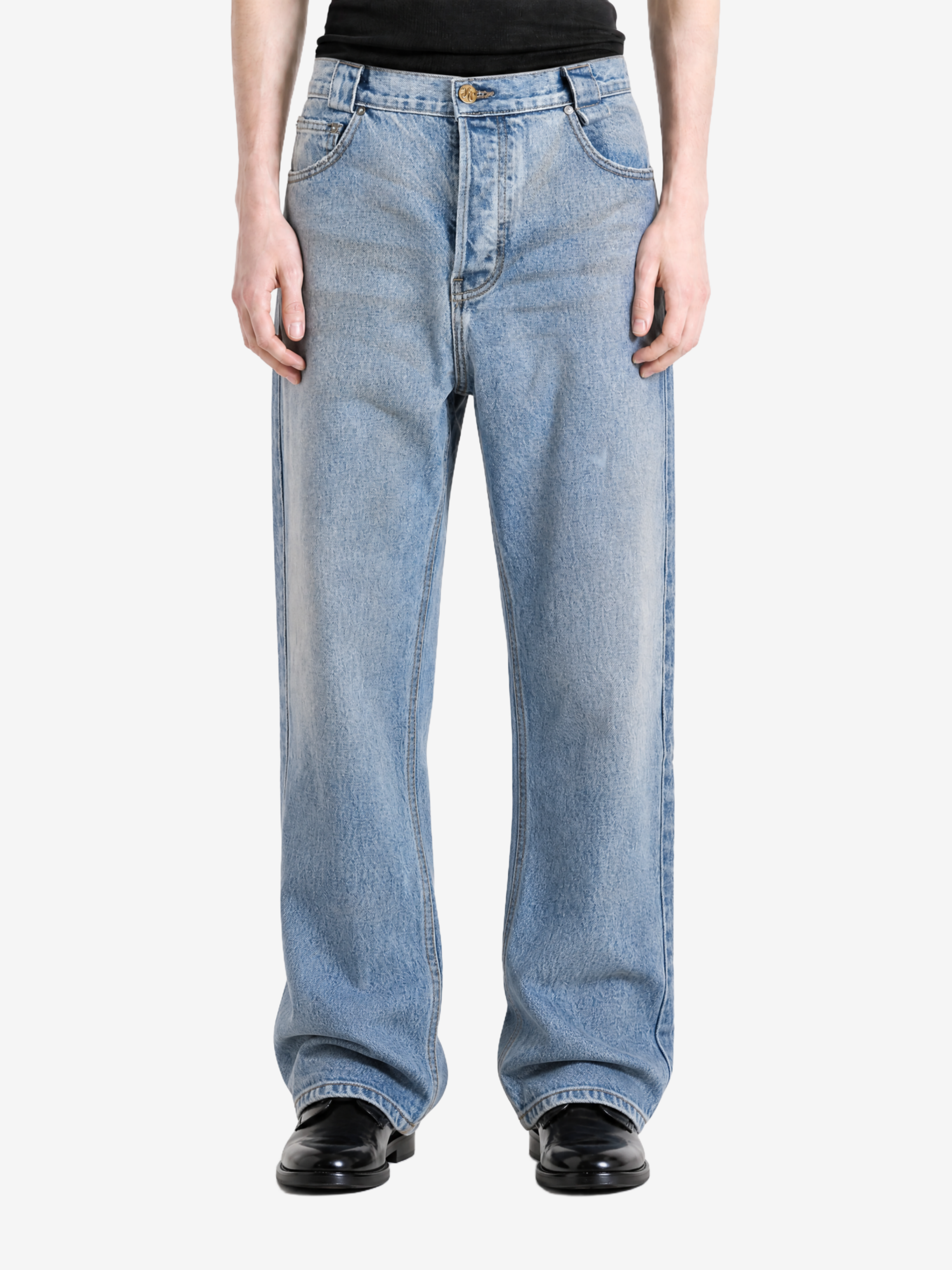 Blue pants, full body view