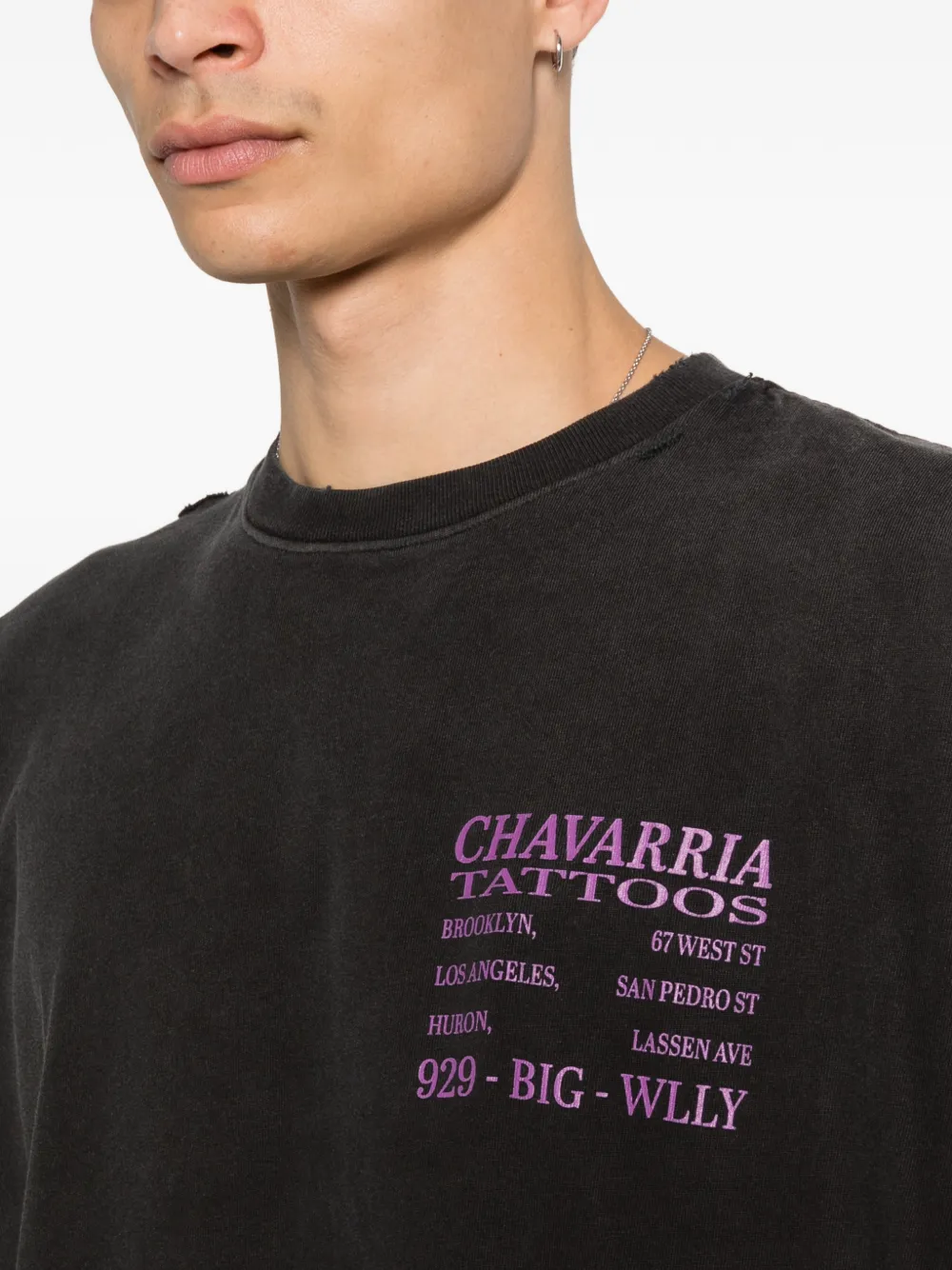 close up of black t-shirt, showing texture of the cotton fabric