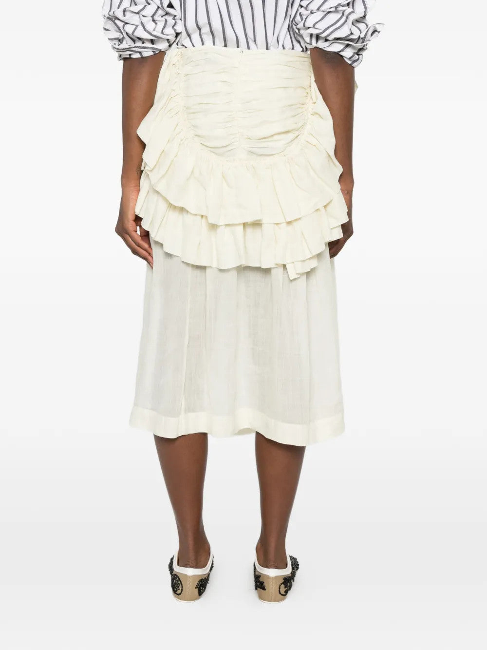 Tan skirt, full body view