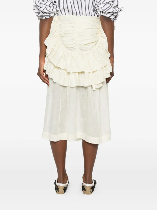 Tan skirt, full body view